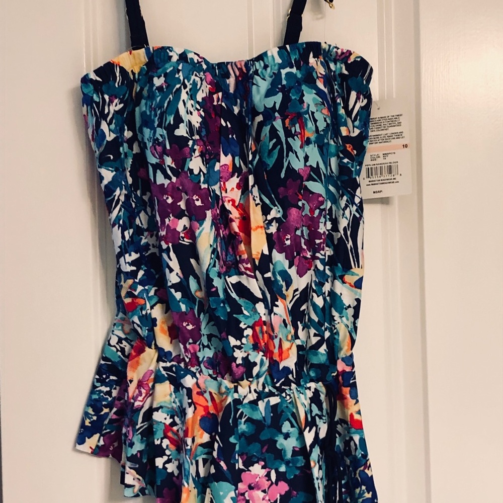 Peplum Tankini Bathing Suit Top Size 10 NWT